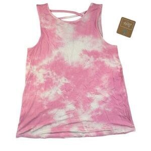 NWT Bixby Youth Girls Pink Tie Dye Tank Top Criss Cross Back - Size M/ 8-10